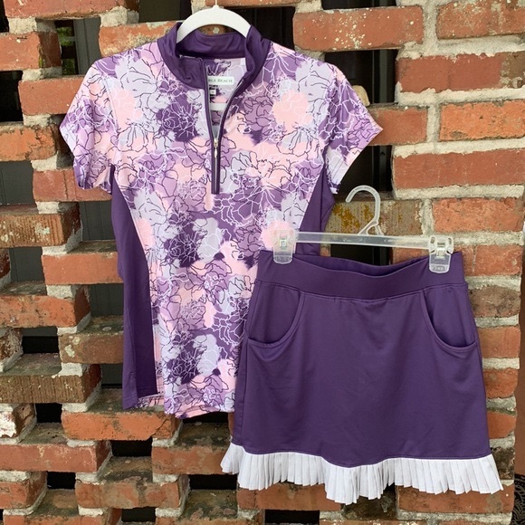 Pebble Beach 2 Pc Golf Top and Skort Abstract Floral Print Purple Gray S - Picture 2 of 11